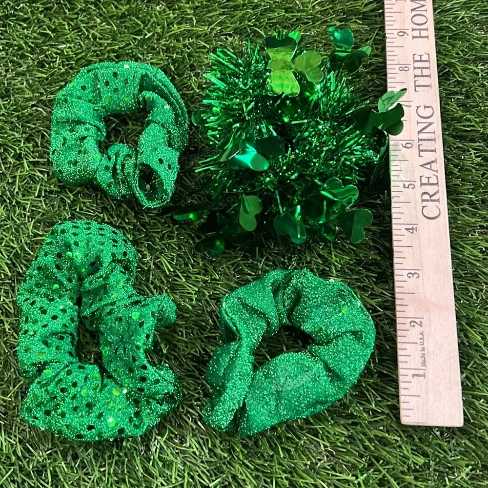 Sparkly Green/St Patrick’s Day Hair Scrunchies - Set of 4